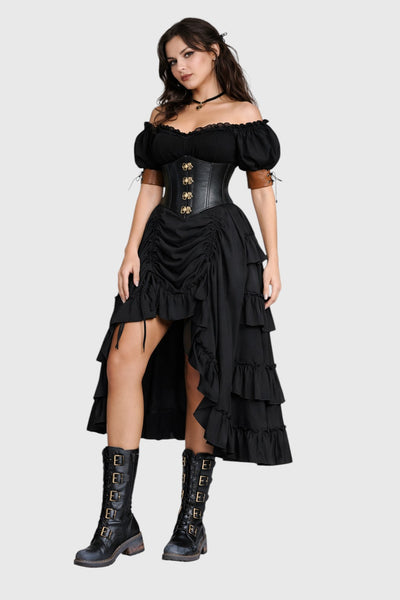 Shirred Ruffle A-Line Skirt